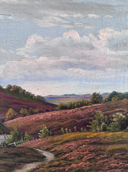 Antique Original Landscape Oil Painting, Signed Countryside Art
