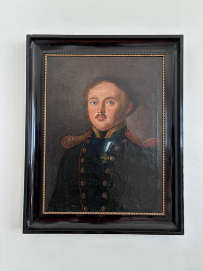 Antique Original Portrait Oil Painting, Large Framed Gentleman Officer Painting, c. 1840