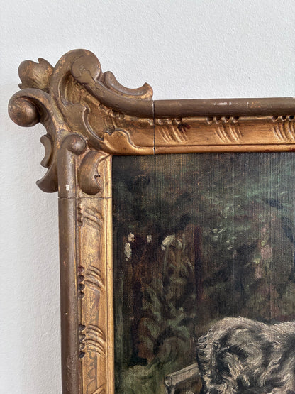 Antique Original Oil Painting, Framed Woman with Dogs Portrait, c.1880