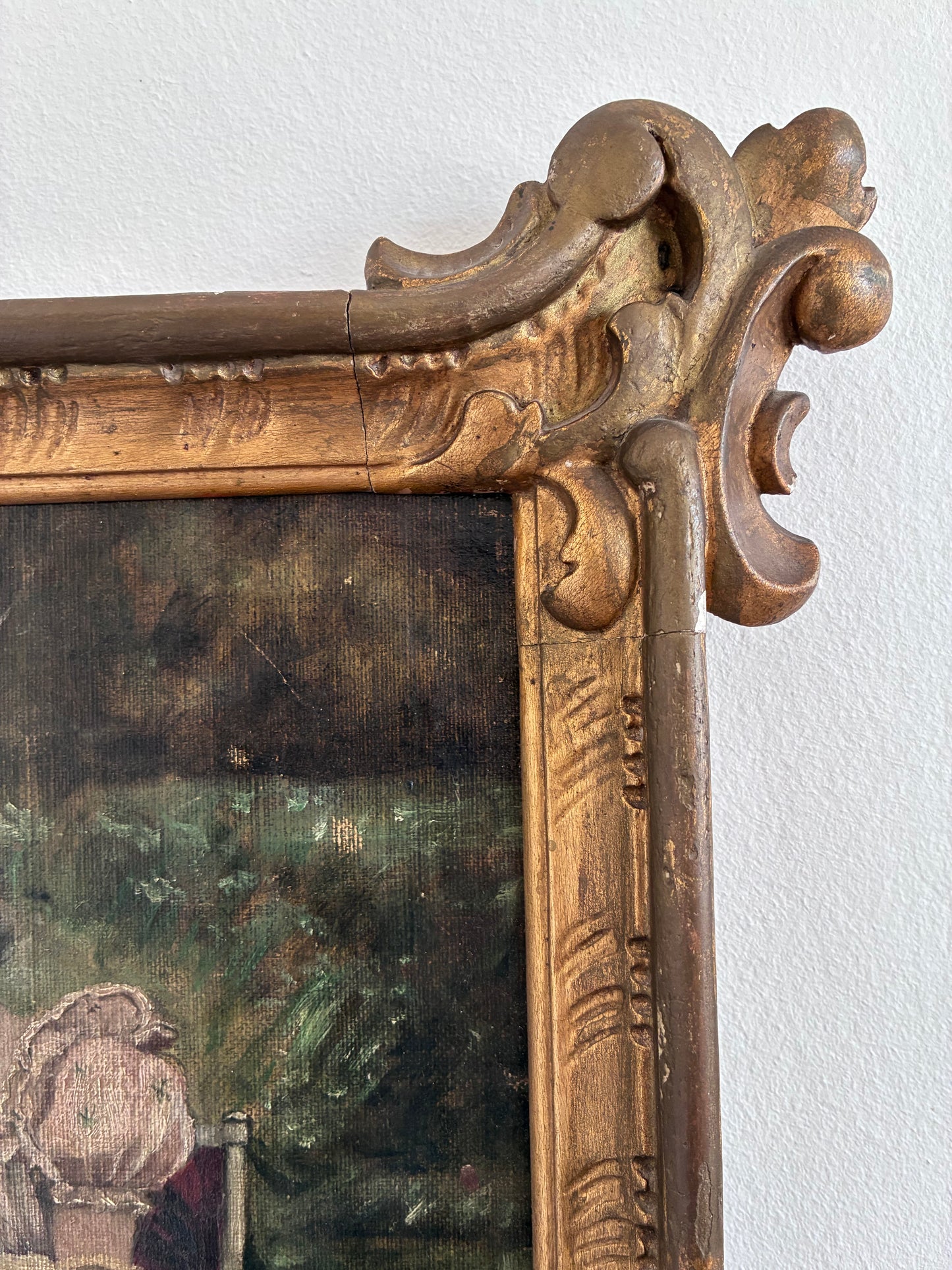 Antique Original Oil Painting, Framed Woman with Dogs Portrait, c.1880