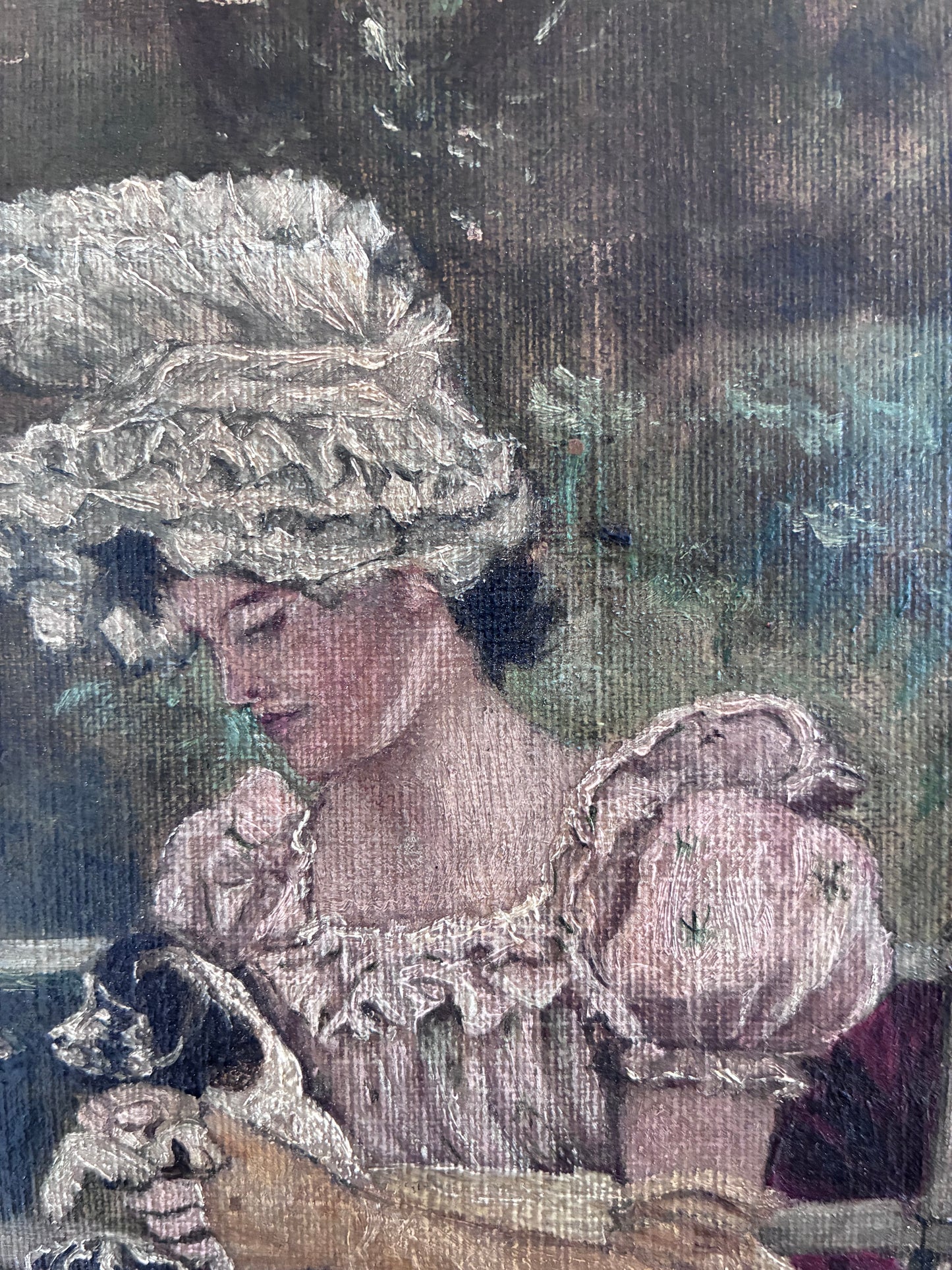 Antique Original Oil Painting, Framed Woman with Dogs Portrait, c.1880