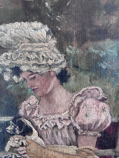 Antique Original Oil Painting, Framed Woman with Dogs Portrait, c.1880