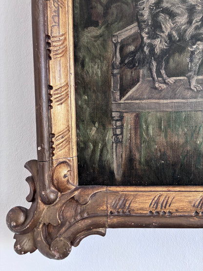 Antique Original Oil Painting, Framed Woman with Dogs Portrait, c.1880