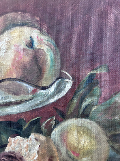 Antique Original Fruit Still Life Oil Painting, Framed Kitchen Wall Art