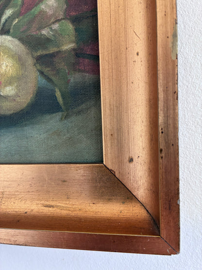 Antique Original Fruit Still Life Oil Painting, Framed Kitchen Wall Art