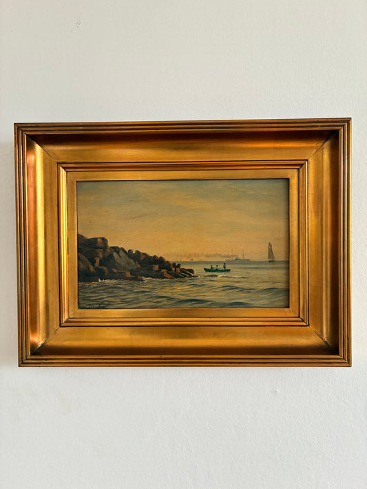 Antique Signed Sailing Ship Seascape Oil Painting