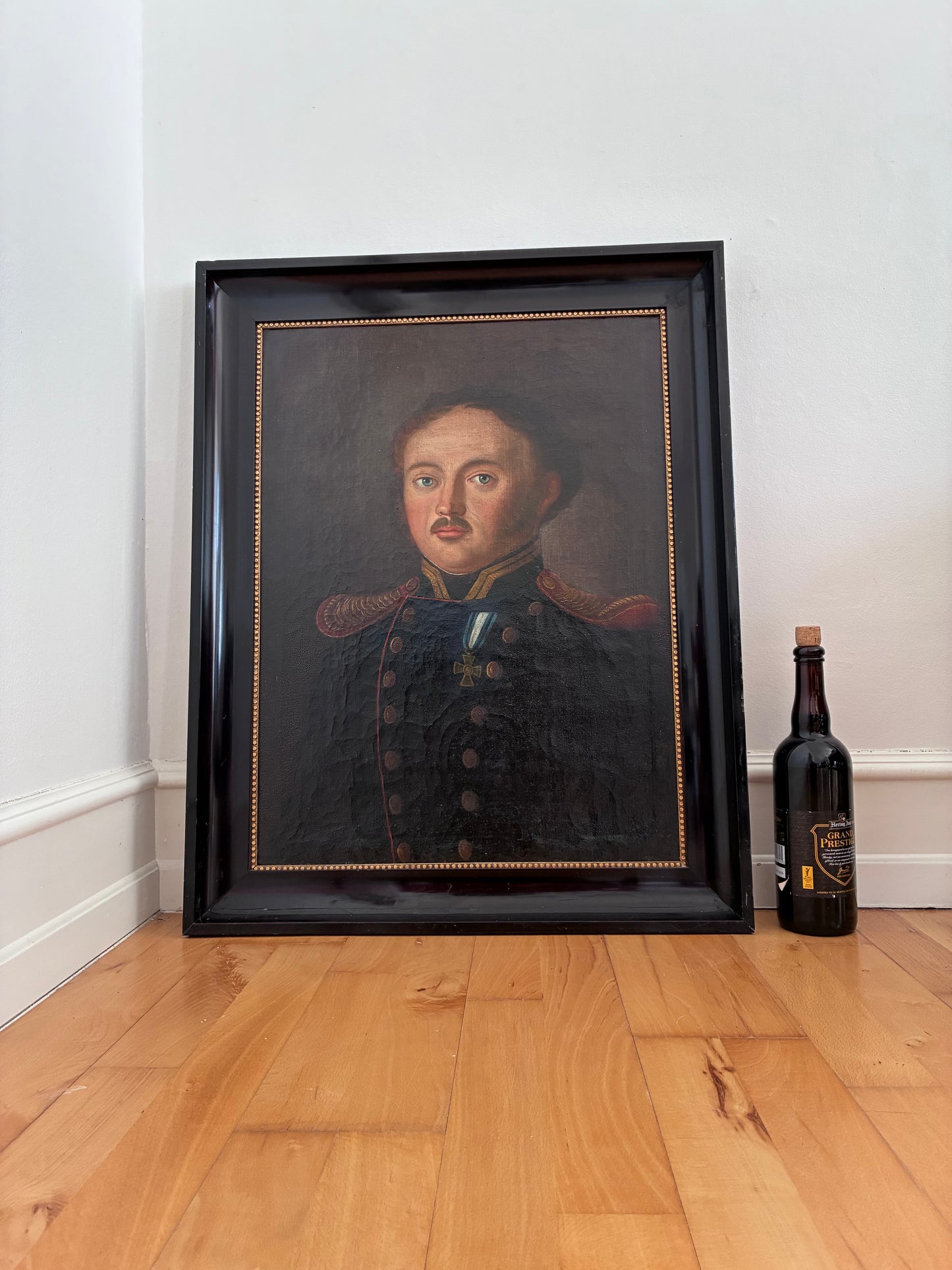 Antique Original Portrait Oil Painting, Large Framed Gentleman Officer Painting, c. 1840
