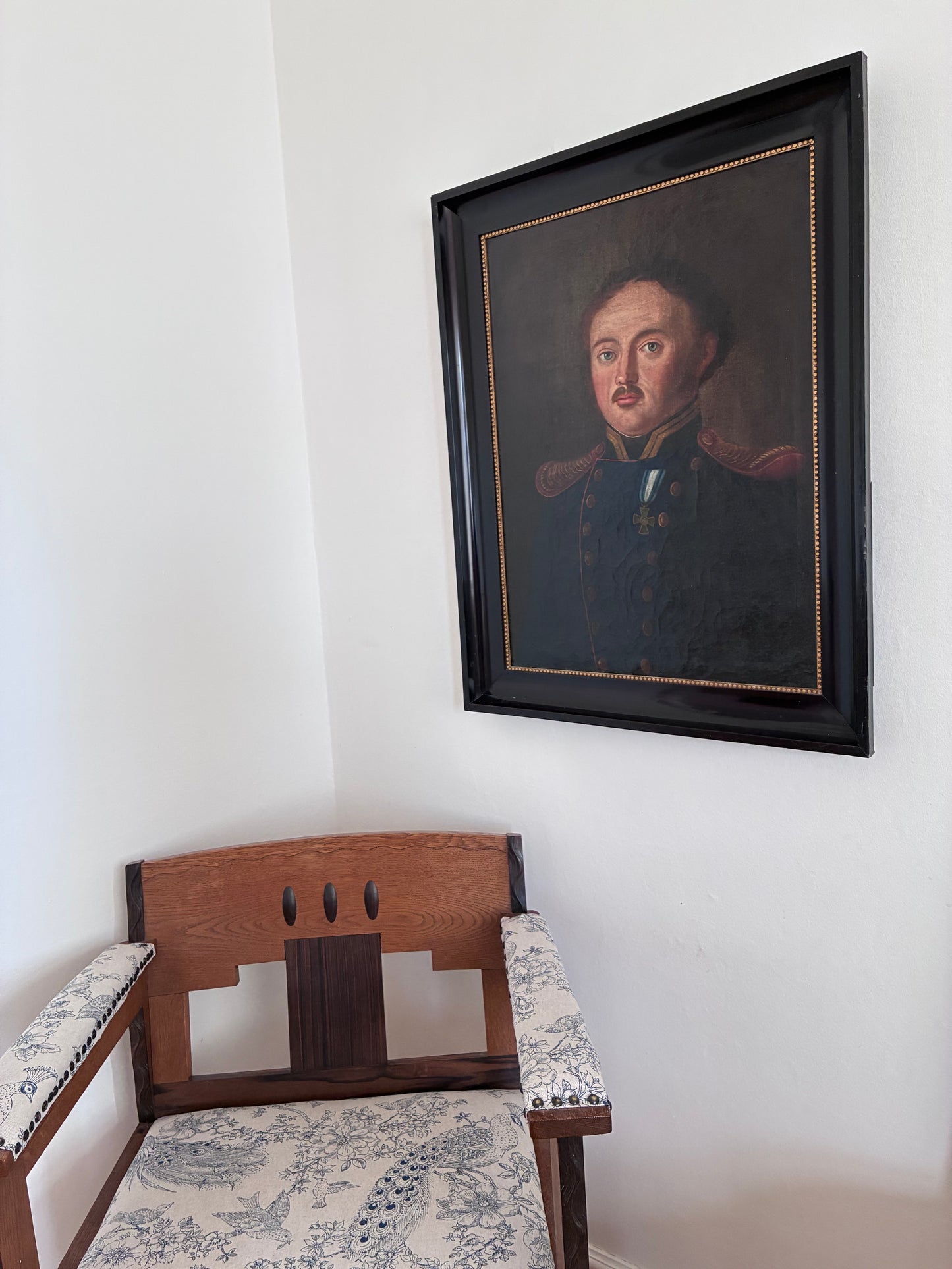 Antique Original Portrait Oil Painting, Large Framed Gentleman Officer Painting, c. 1840