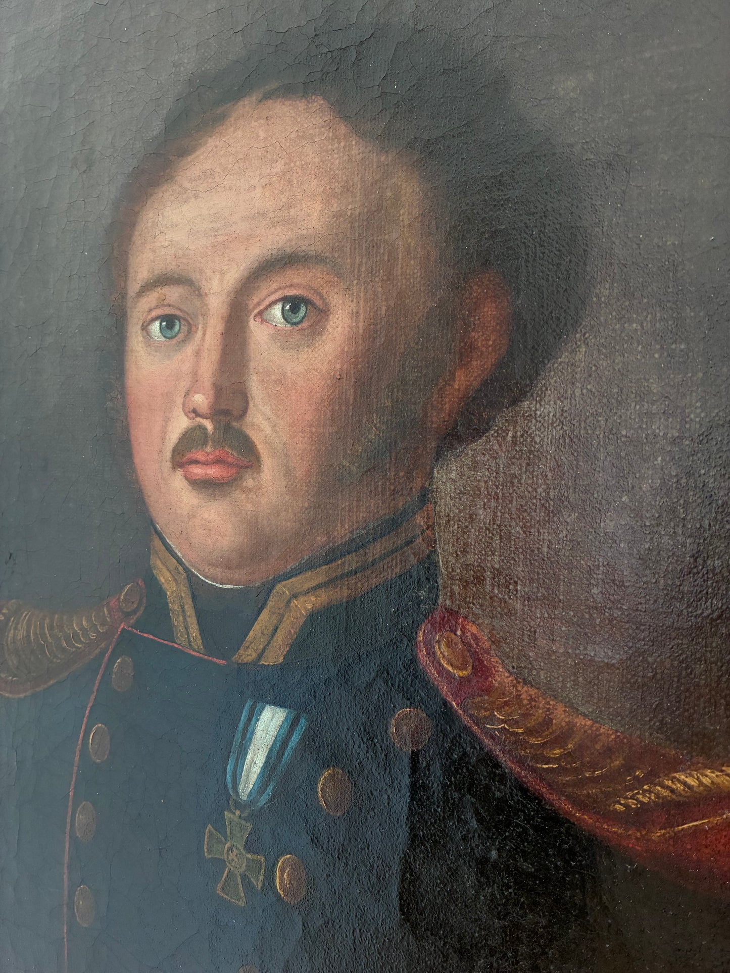 Antique Original Portrait Oil Painting, Large Framed Gentleman Officer Painting, c. 1840