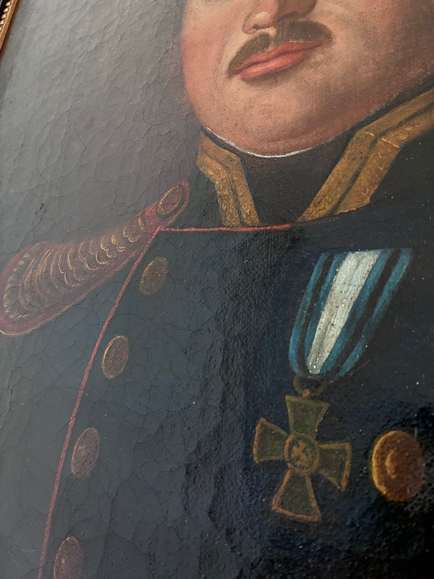 Antique Original Portrait Oil Painting, Large Framed Gentleman Officer Painting, c. 1840