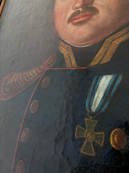 Antique Original Portrait Oil Painting, Large Framed Gentleman Officer Painting, c. 1840