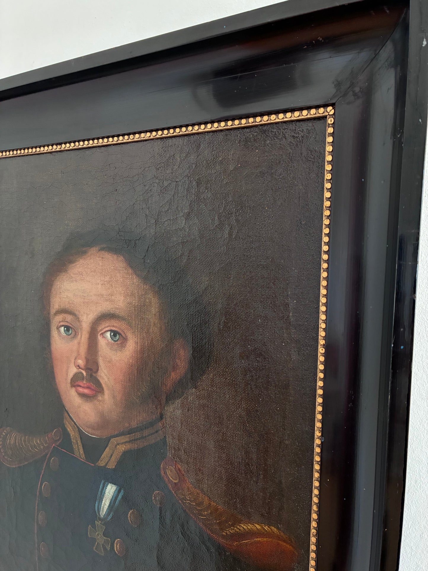 Antique Original Portrait Oil Painting, Large Framed Gentleman Officer Painting, c. 1840