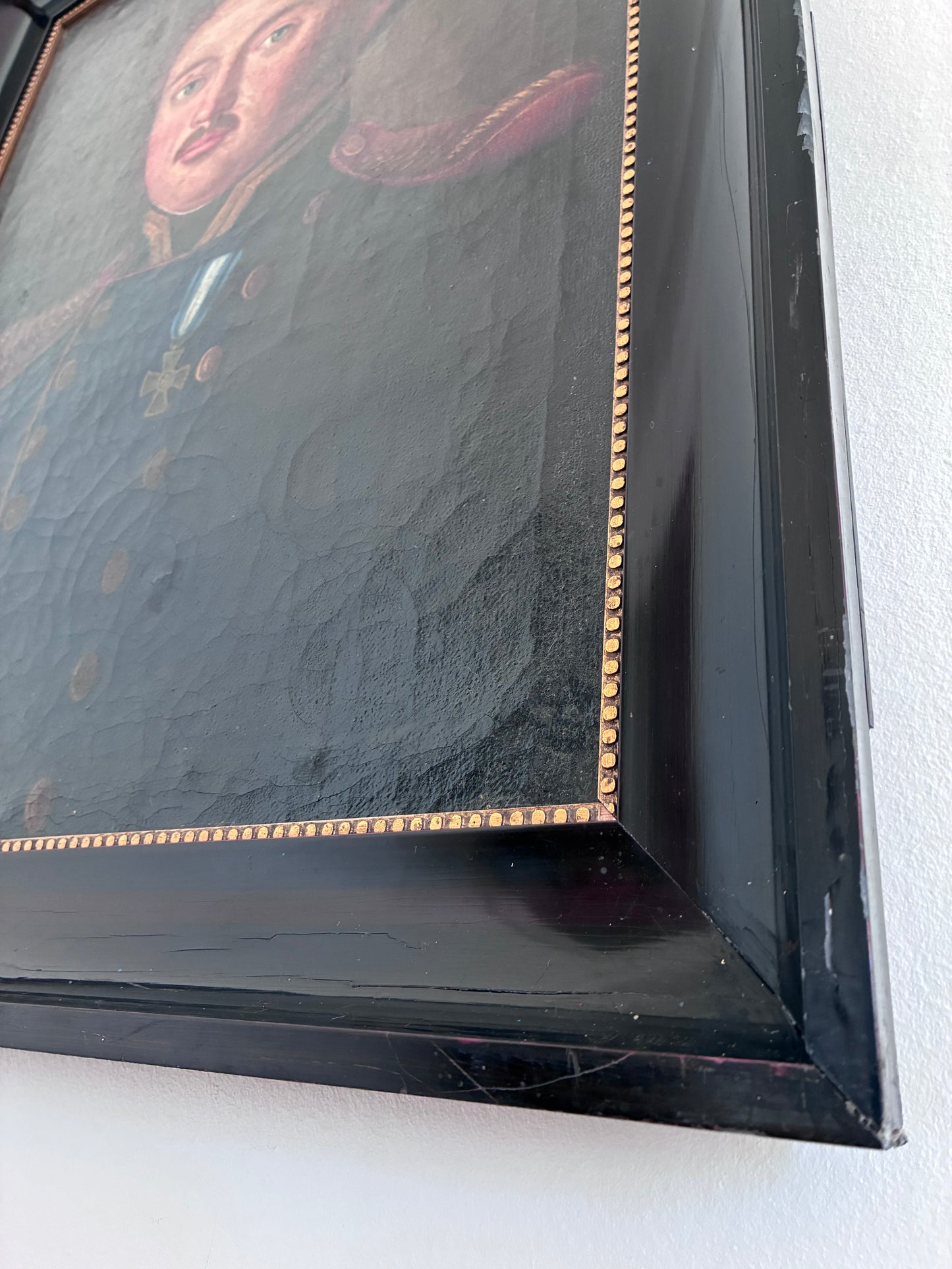 Antique Original Portrait Oil Painting, Large Framed Gentleman Officer Painting, c. 1840