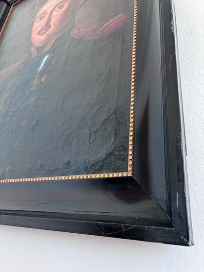 Antique Original Portrait Oil Painting, Large Framed Gentleman Officer Painting, c. 1840