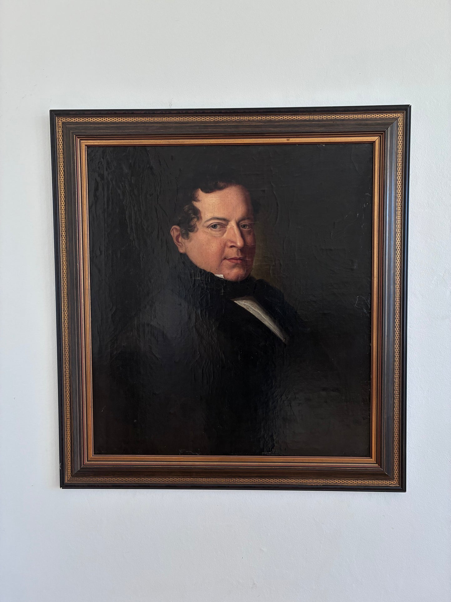 Antique Original Portrait Oil Painting, Large Framed German Opera Tenor Painting, c. 1840