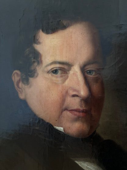 Antique Original Portrait Oil Painting, Large Framed German Opera Tenor Painting, c. 1840