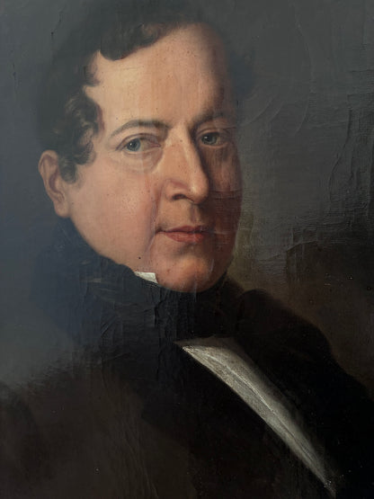Antique Original Portrait Oil Painting, Large Framed German Opera Tenor Painting, c. 1840
