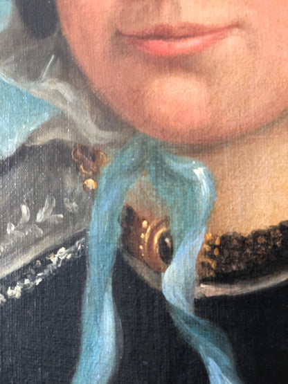 Antique Original Portrait Oil Painting of a Dutch Lady, c. 1840