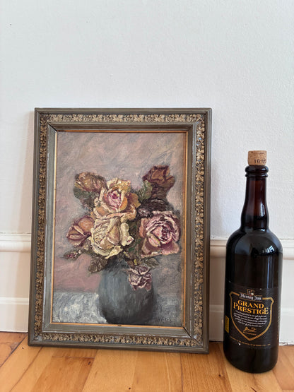 Vintage Original Flower Oil Painting, Signed Framed Flower Still Life Art