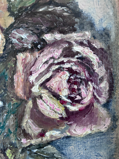 Vintage Original Flower Oil Painting, Signed Framed Flower Still Life Art