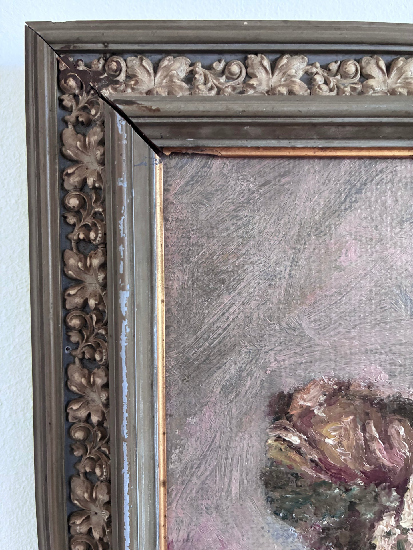 Vintage Original Flower Oil Painting, Signed Framed Flower Still Life Art