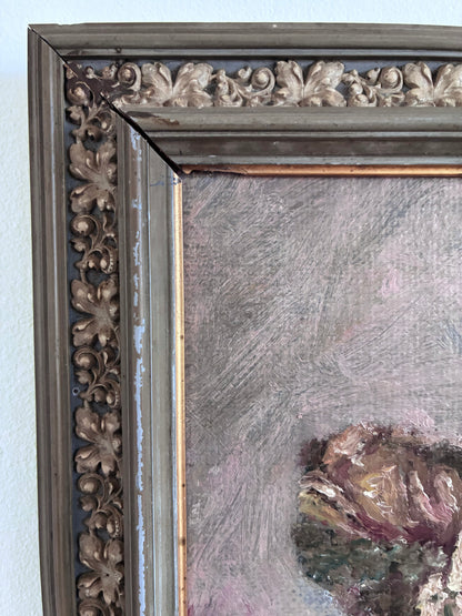 Vintage Original Flower Oil Painting, Signed Framed Flower Still Life Art