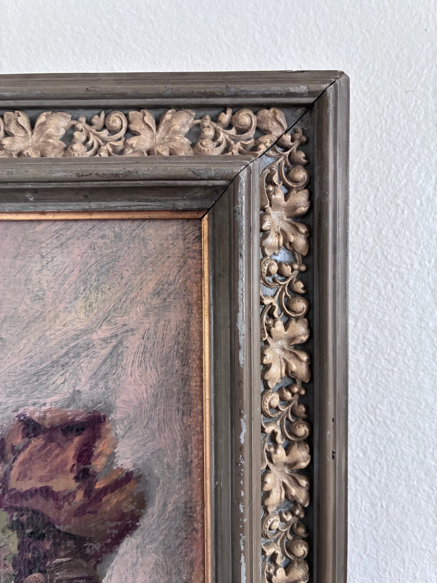 Vintage Original Flower Oil Painting, Signed Framed Flower Still Life Art