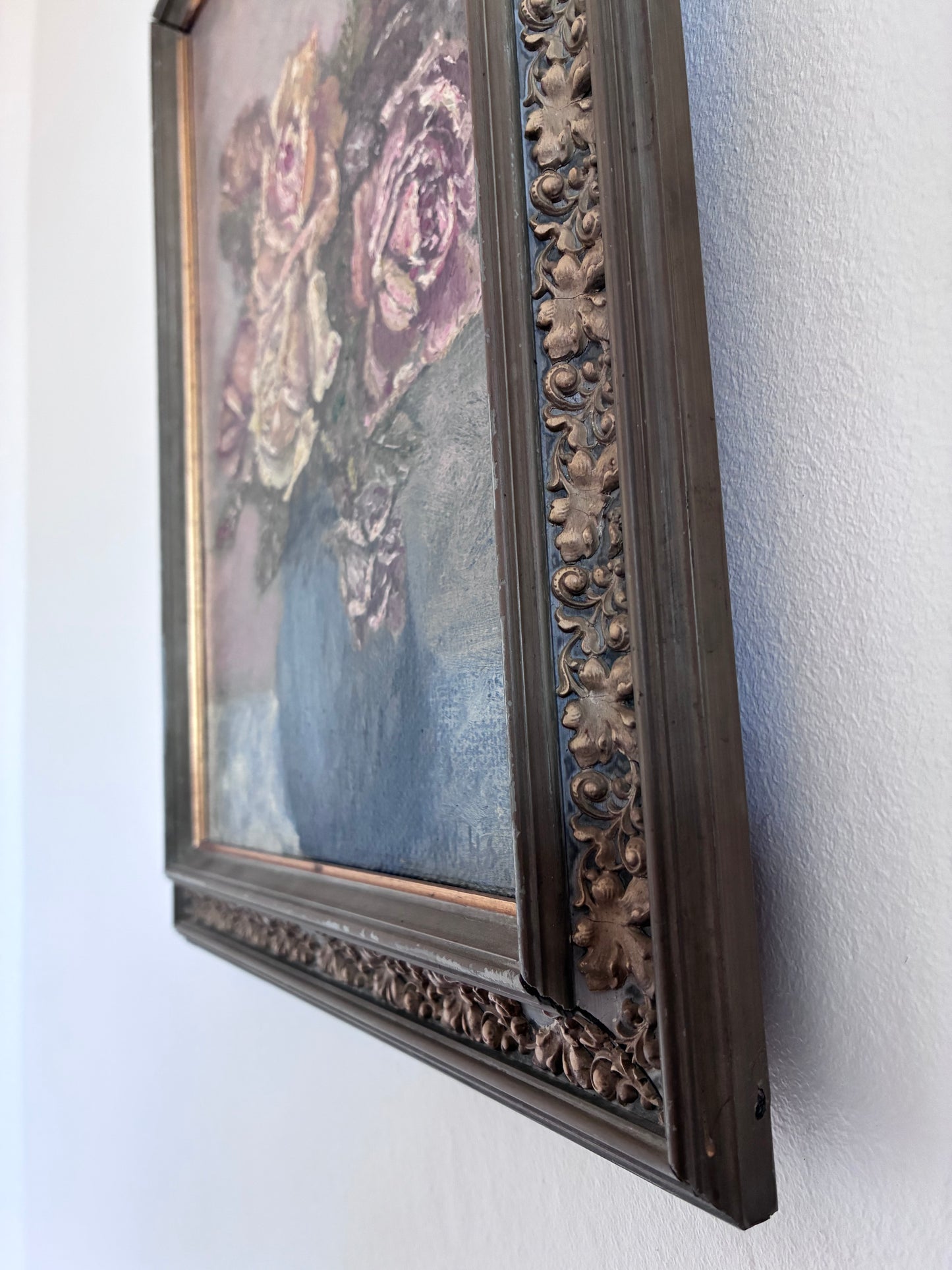 Vintage Original Flower Oil Painting, Signed Framed Flower Still Life Art