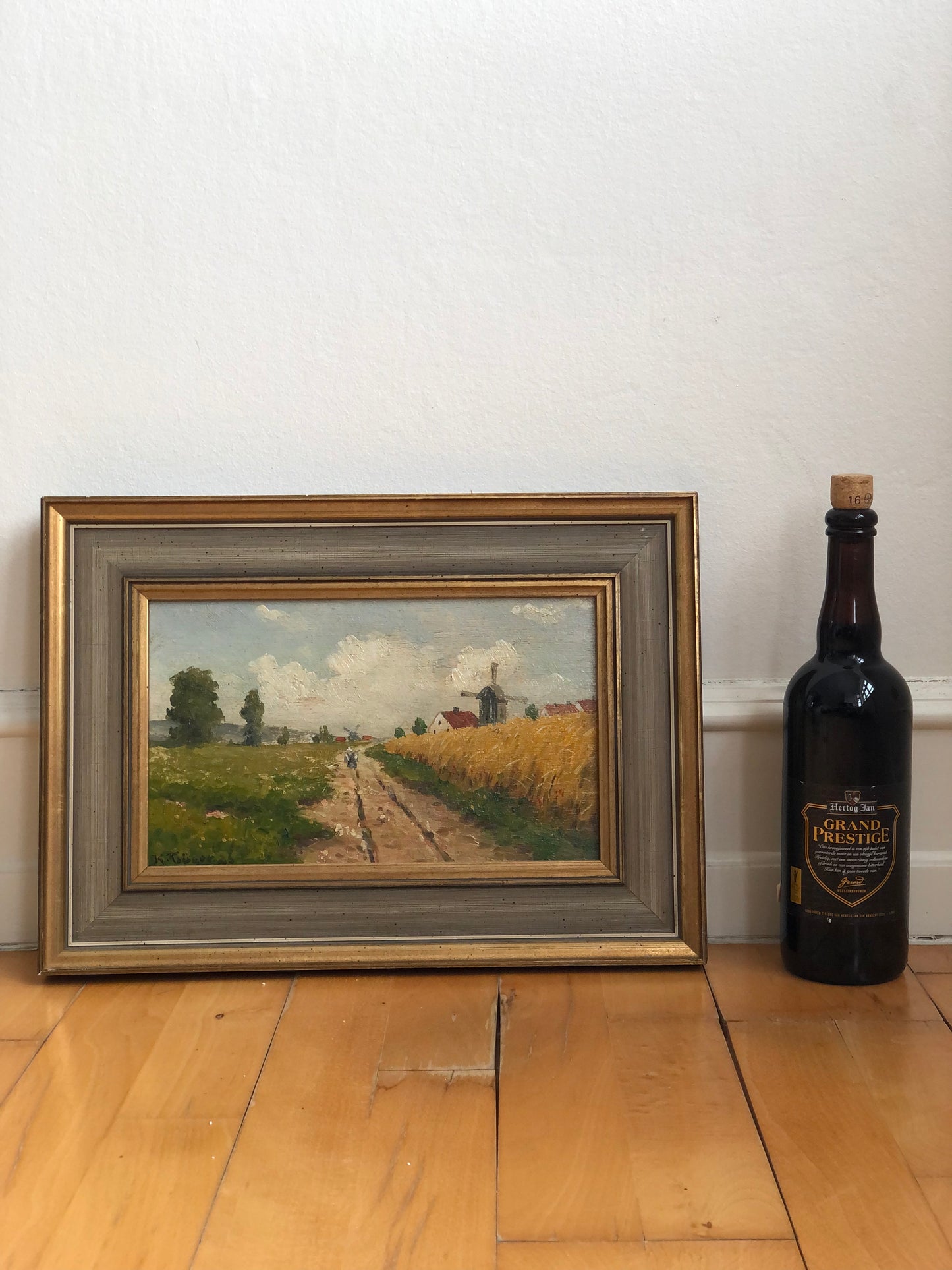 Original Vintage Landscape Cottage Oil Painting, circa 1923