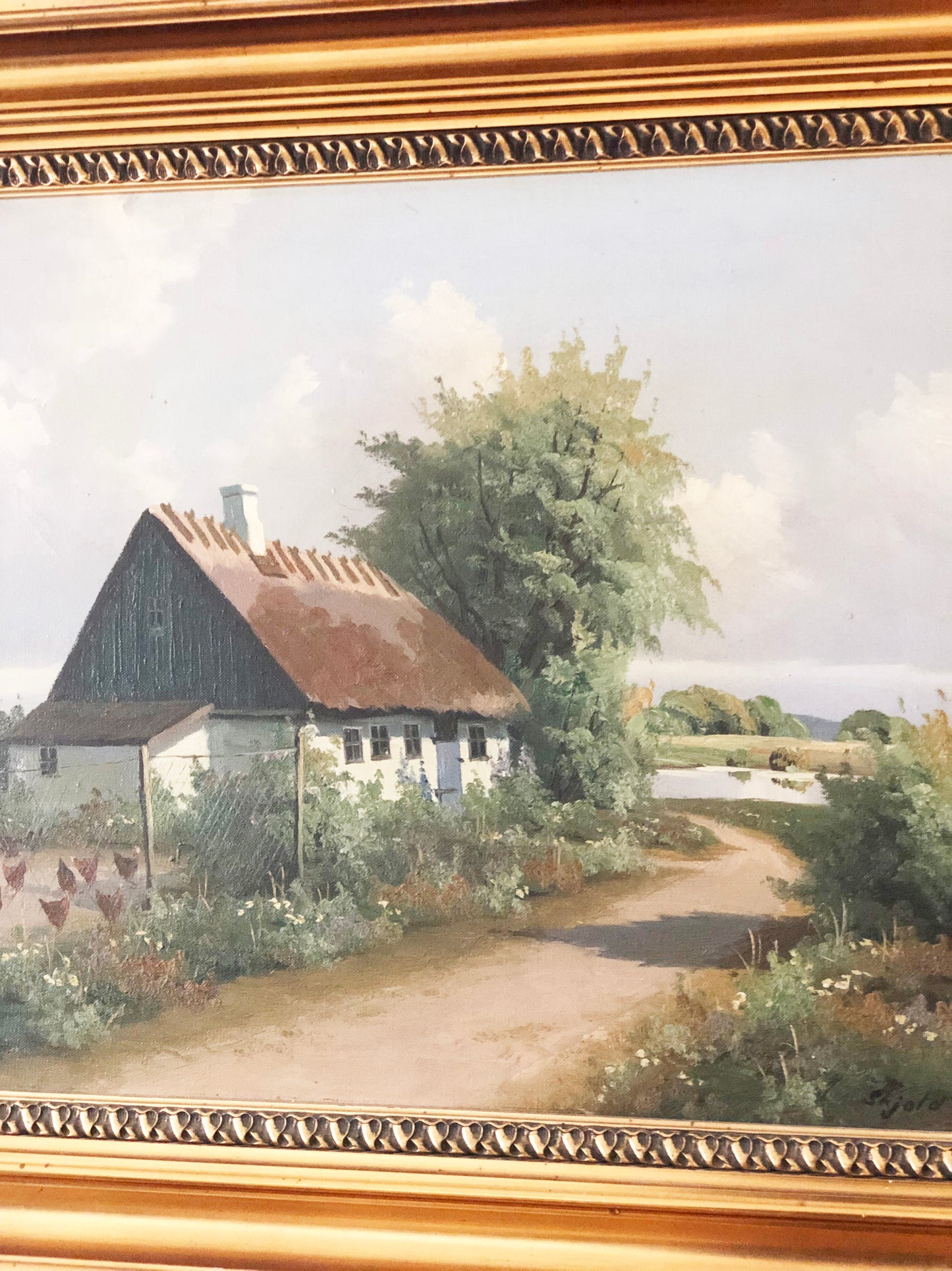 Large Vintage Countryside Cottage Original Oil Painting, circa 1940