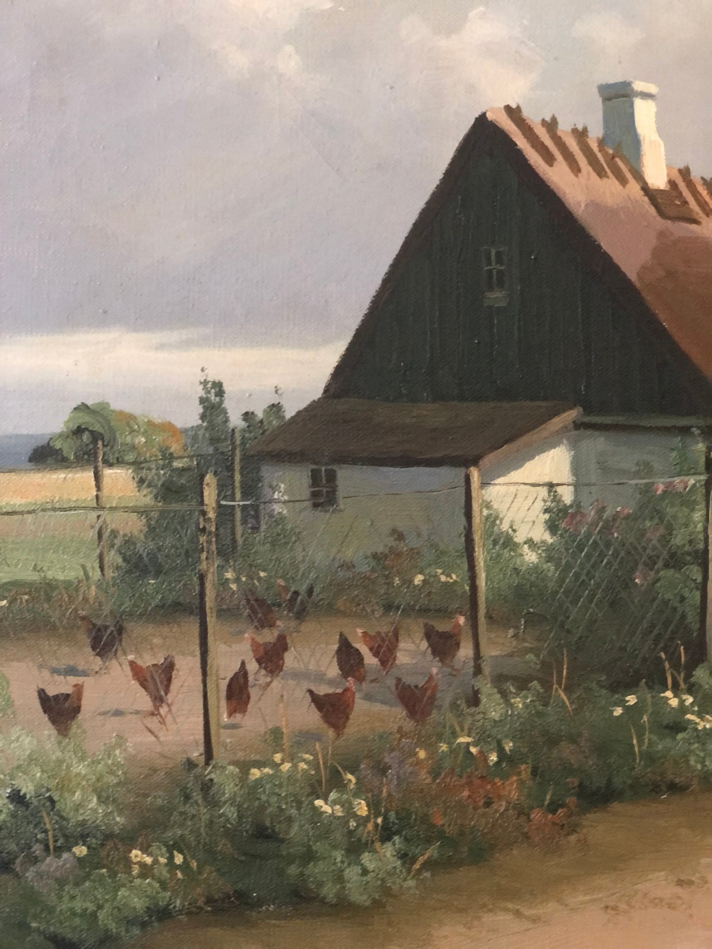 Large Vintage Countryside Cottage Original Oil Painting, circa 1940