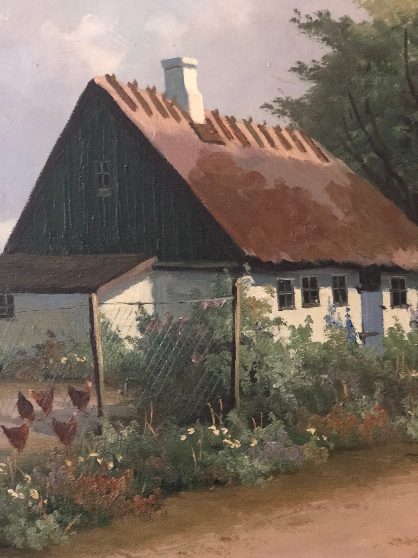 Large Vintage Countryside Cottage Original Oil Painting, circa 1940