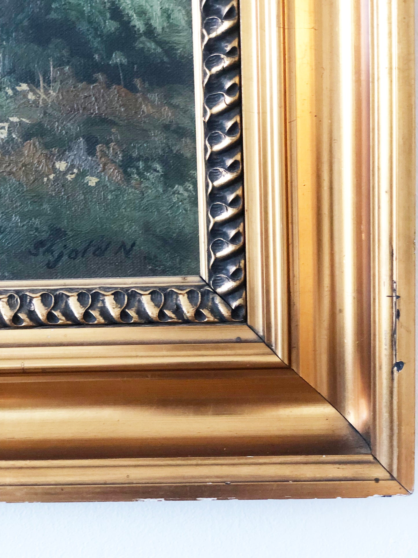 Large Vintage Countryside Cottage Original Oil Painting, circa 1940