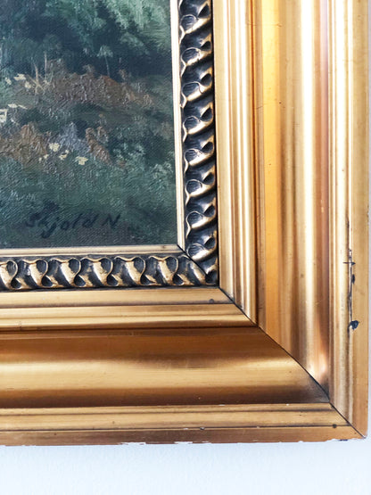 Large Vintage Countryside Cottage Original Oil Painting, circa 1940