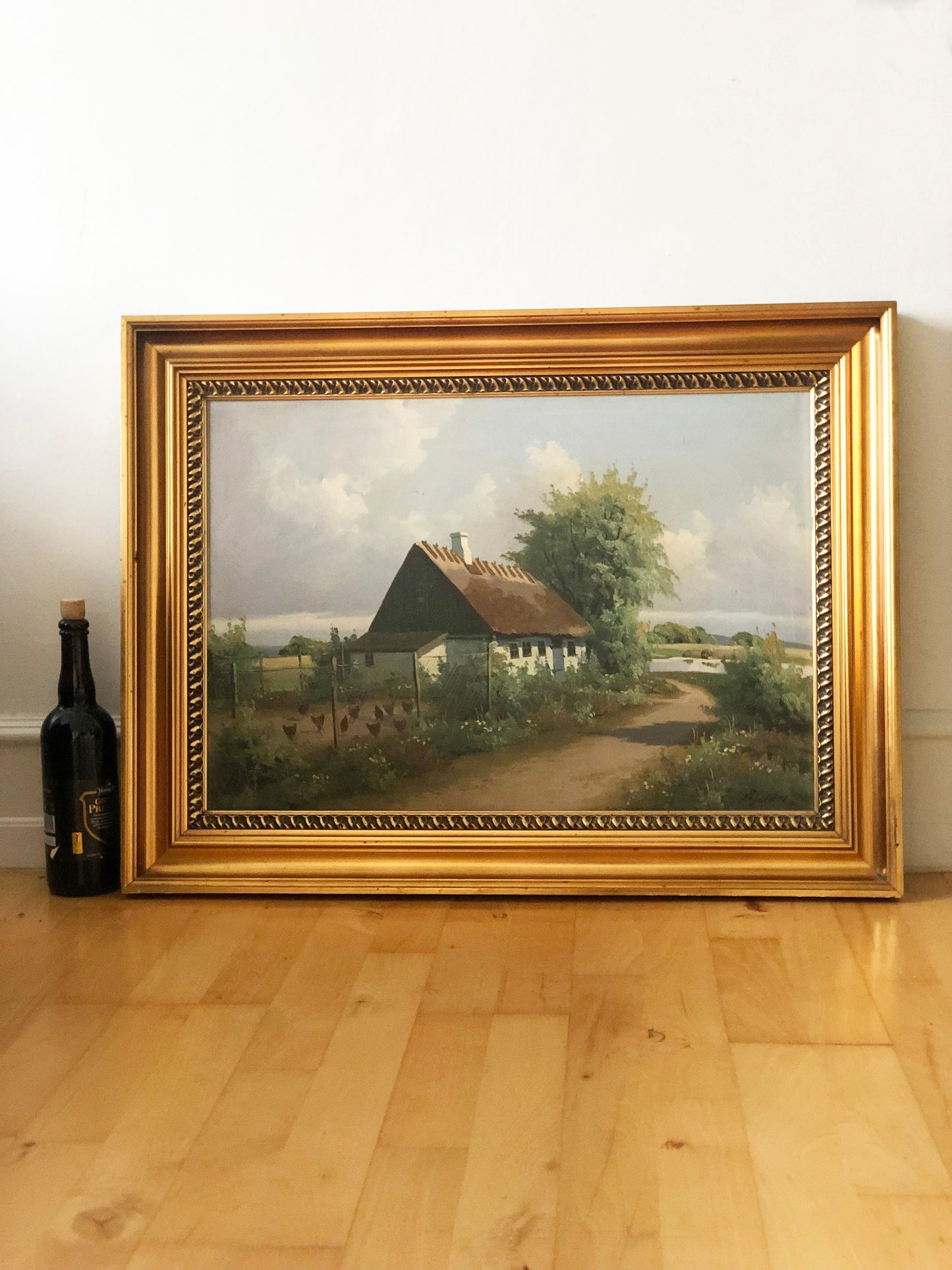 Large Vintage Countryside Cottage Original Oil Painting, circa 1940