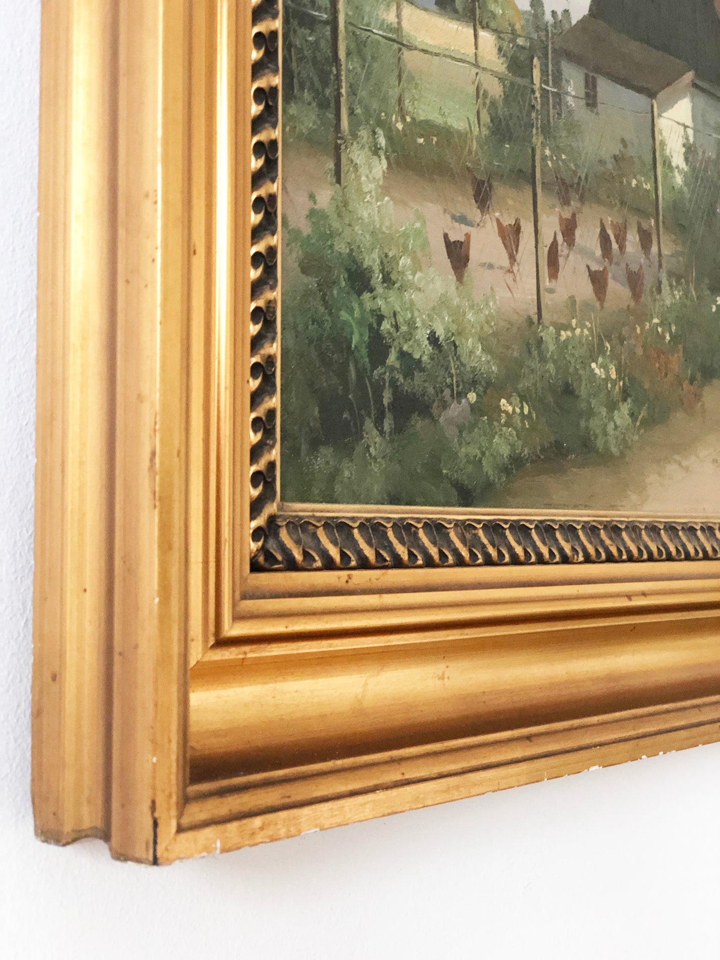 Large Vintage Countryside Cottage Original Oil Painting, circa 1940