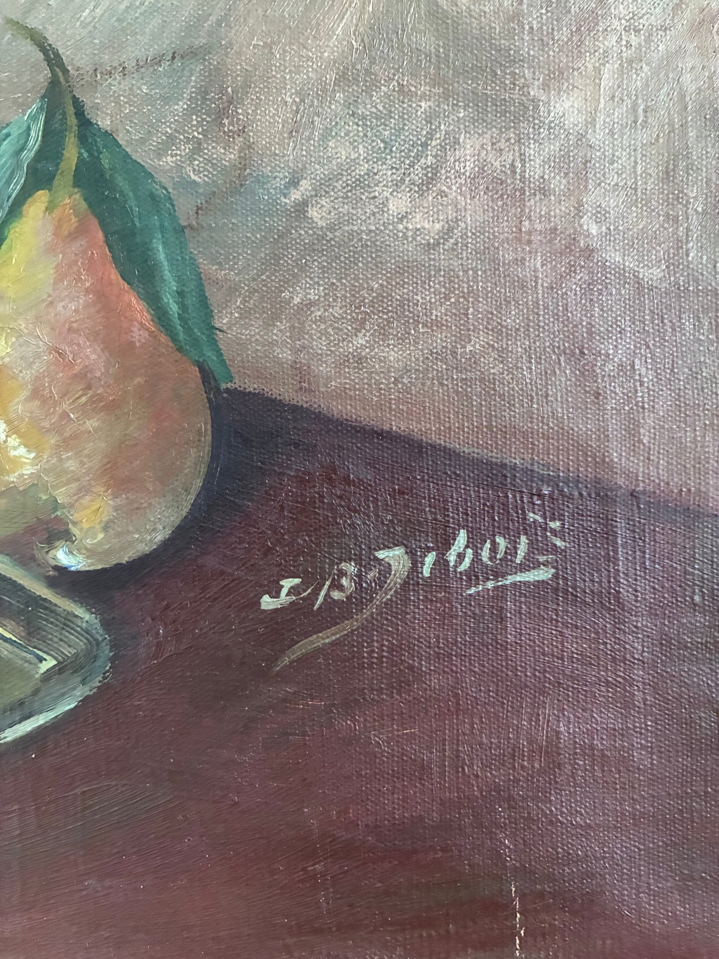 Large Vintage Original Floral Still Life Painting with Fruit