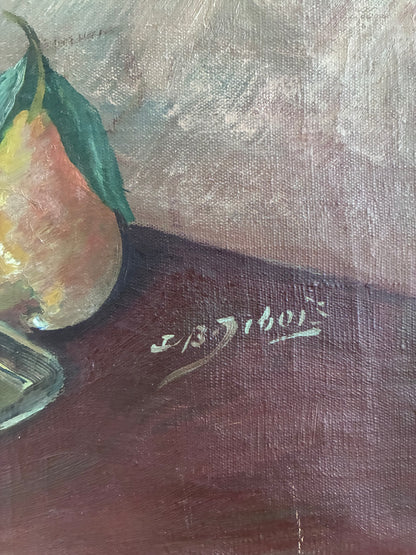 Large Vintage Original Floral Still Life Painting with Fruit