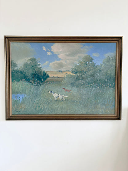 Large Vintage Original Landscape Dog Oil Painting