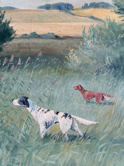 Large Vintage Original Landscape Dog Oil Painting