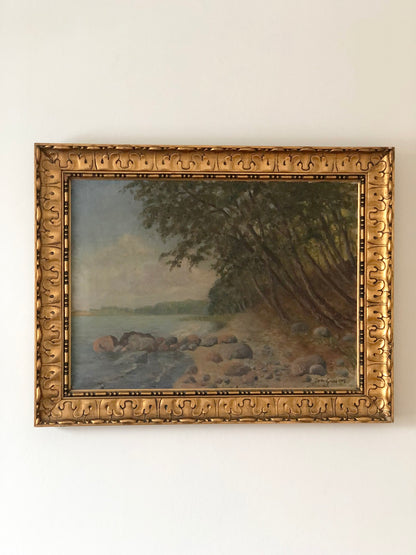 Large Vintage Sea Landscape Original Oil Painting, circa 1923