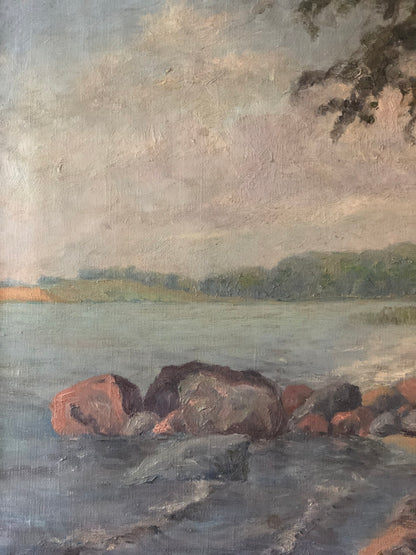 Large Vintage Sea Landscape Original Oil Painting, circa 1923