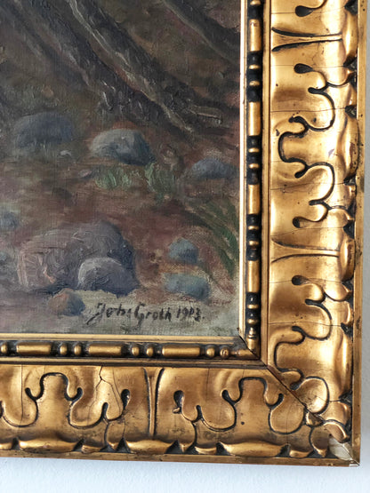 Large Vintage Sea Landscape Original Oil Painting, circa 1923