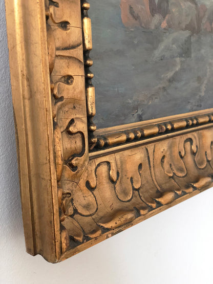 Large Vintage Sea Landscape Original Oil Painting, circa 1923