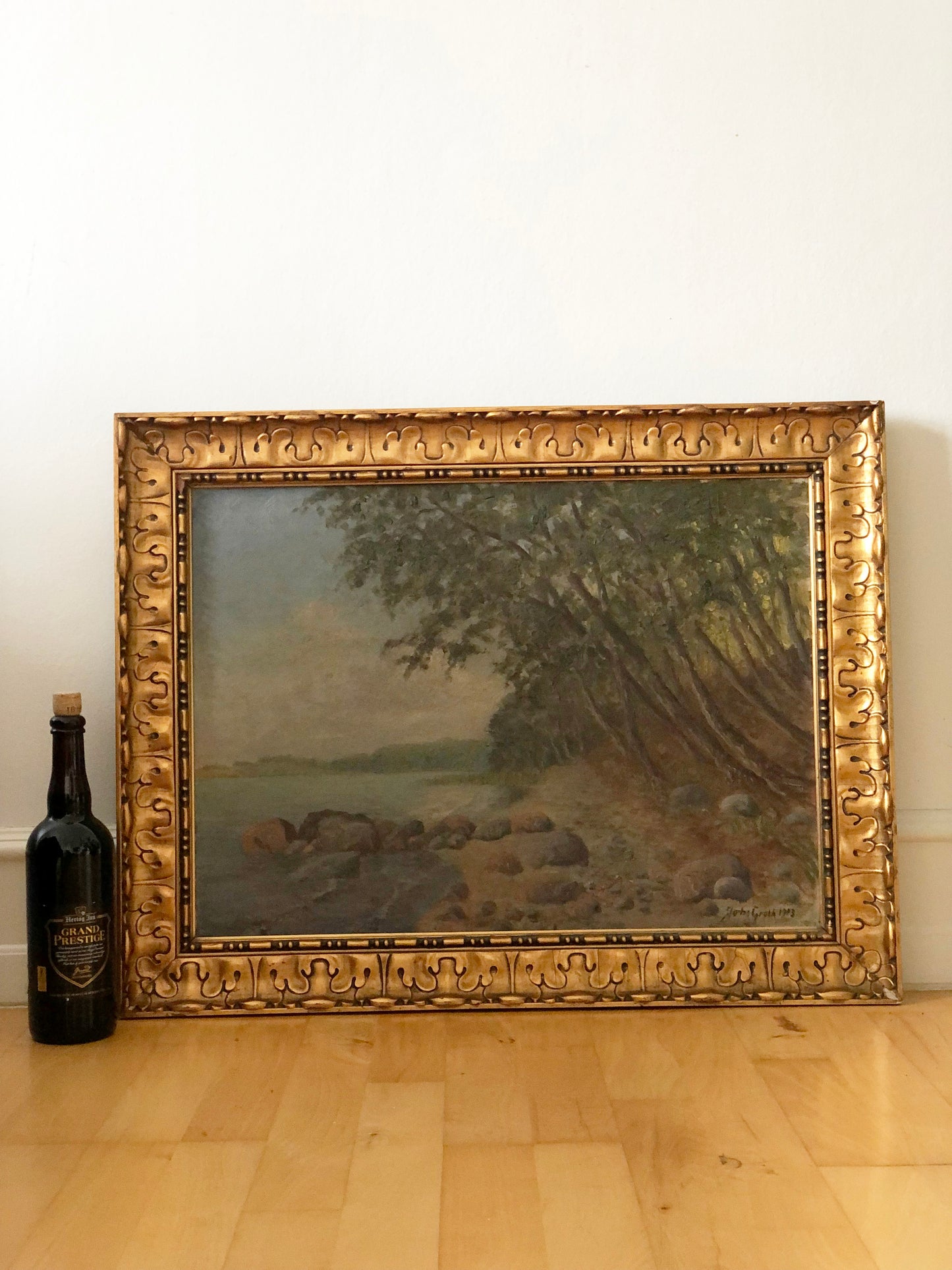 Large Vintage Sea Landscape Original Oil Painting, circa 1923