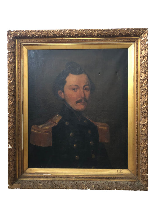 Large 19th Century Oil Portrait Painting of a Officer, European School