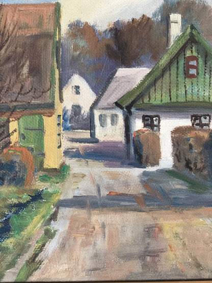Original Vintage Cottage Landscape Oil Painting, circa 1950