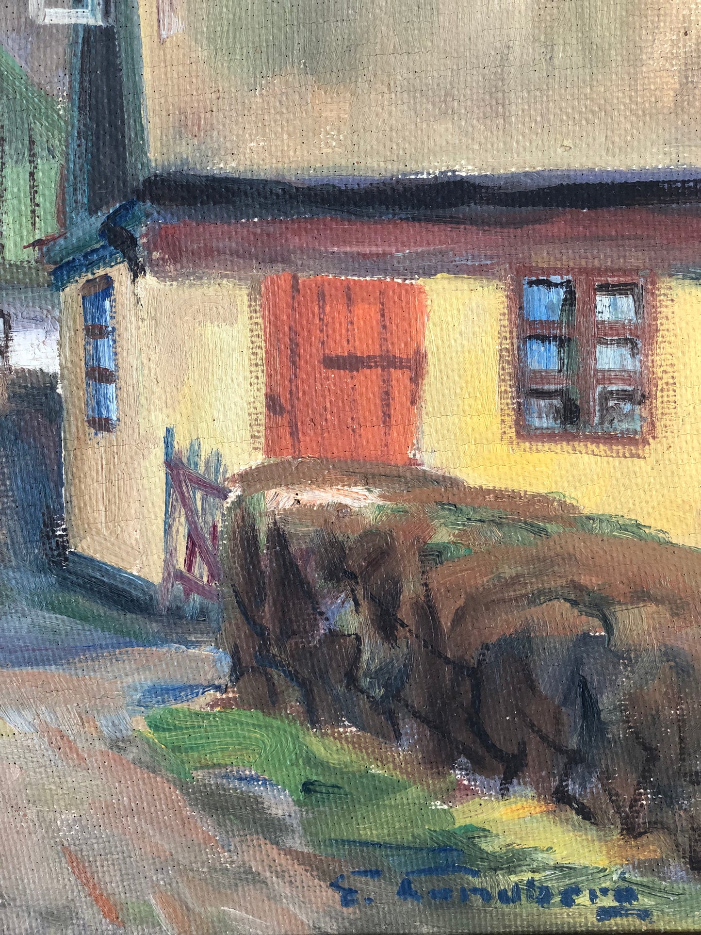 Original Vintage Cottage Landscape Oil Painting, circa 1950