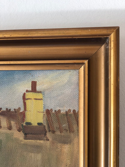 Original Vintage Cottage Landscape Oil Painting, circa 1950