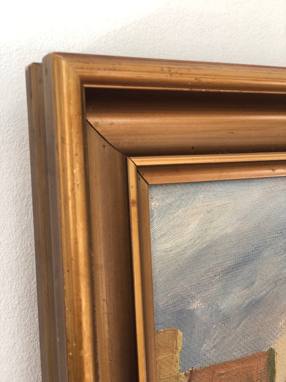 Original Vintage Cottage Landscape Oil Painting, circa 1950